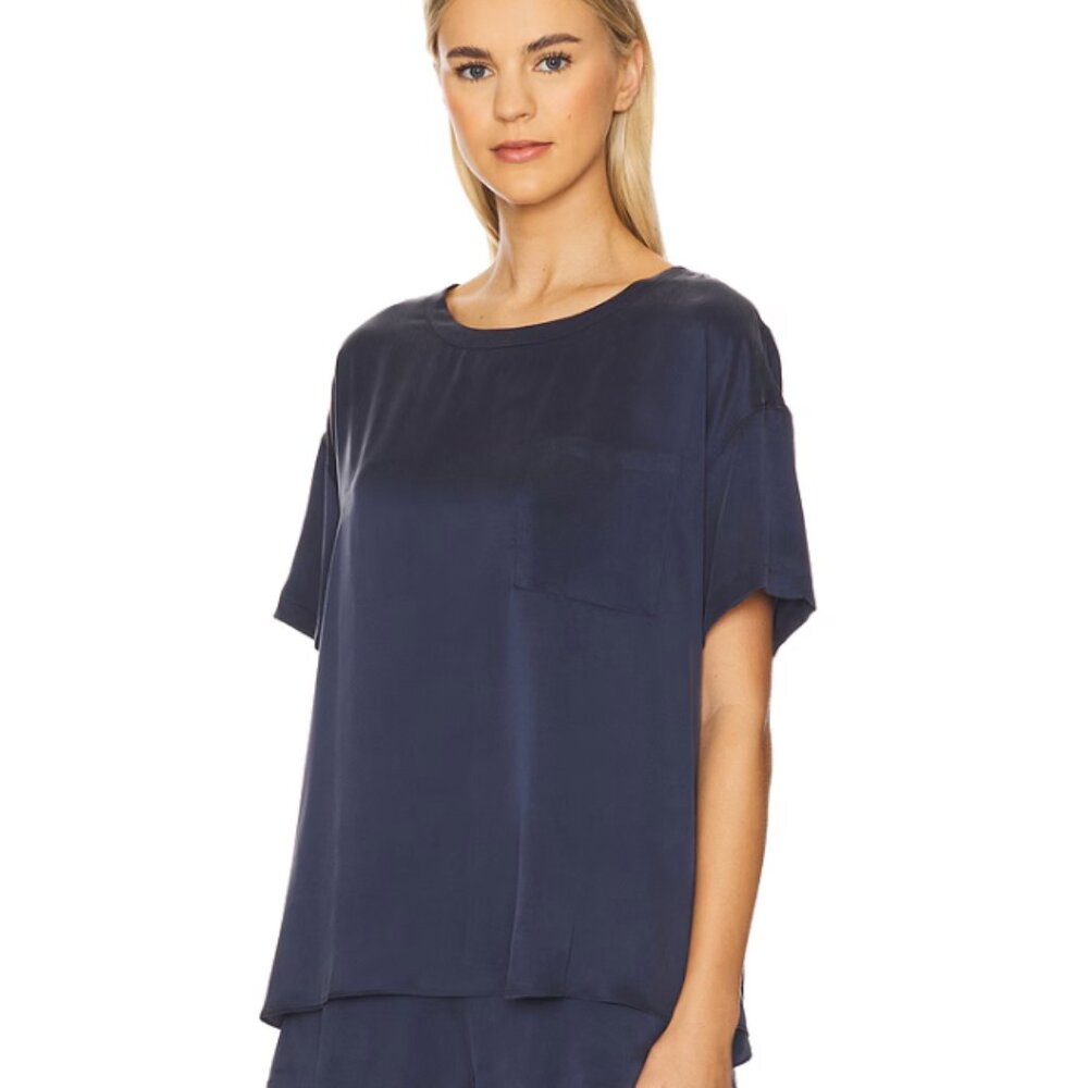 LUNYA Washable Silk Tee Shirt in Deep Blue Small